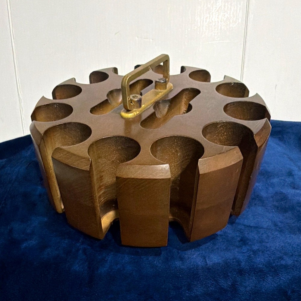 Vintage Wooden Poker Chip Carousel Caddy Holder Only Solid Wood Metal Handle
